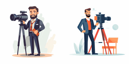 Photographer and videographer with camera set. Vector illustration in cartoon style