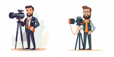Photographer and cameraman with camera. Vector illustration in cartoon style