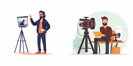 Photographer with camera and vlogger. Vector flat cartoon illustration