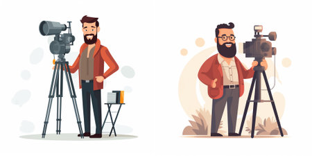 Cameraman or videographer with camera and tripod. Vector illustration