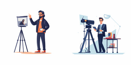 Cinema set. Filmmaker, cameraman, cameraman, videographer. Vector illustration in cartoon style