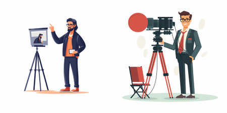 Videographer, videographer and cameraman set. Vector illustration in cartoon style