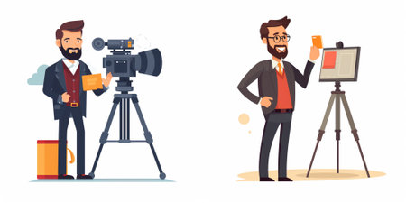 Cinema Cameraman with Camera, Film Cameraman with Video Camera Vector Illustration