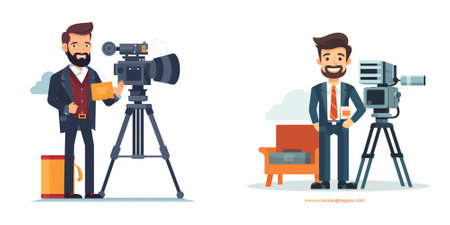 Cameraman and videographer with camera. Vector illustration in cartoon style