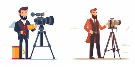 Photographer and cameraman with camera. Vector illustration in cartoon styleのイラスト素材