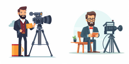 Photographer and cameraman. Cameraman with camera and video camera. Vector illustration