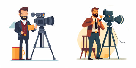 Photographer and cameraman with camera. Vector illustration in cartoon style