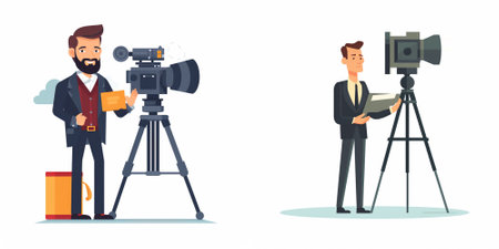 Photographer and cameraman character with camera. Vector illustration in cartoon style