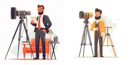 Photographer and cameraman with camera. Filmmaking. Vector illustration