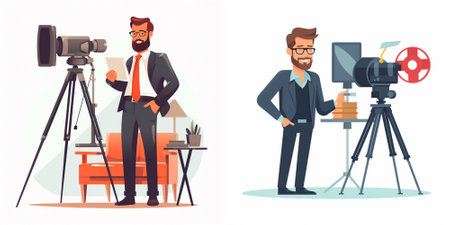 Cameraman and videographer. Cameraman with camera. Vector illustration in cartoon style