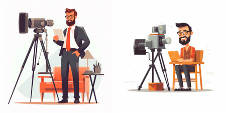 Photographer with camera and tripod. Vector illustration in cartoon style.