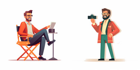 Photographer or Journalist Character with Camera and Clipboard Vector Set