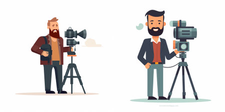 Cameraman and videographer with camera. Vector illustration in cartoon style