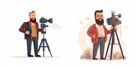 Cameraman or cameraman with camera. Vector illustration in flat styleのイラスト素材