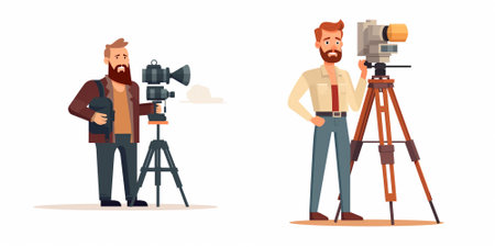 Photographer, videographer and cameraman with camera. Vector illustration in cartoon style