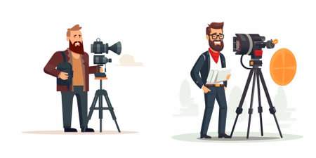 Cameraman with camera and video camera. Vector illustration in cartoon style