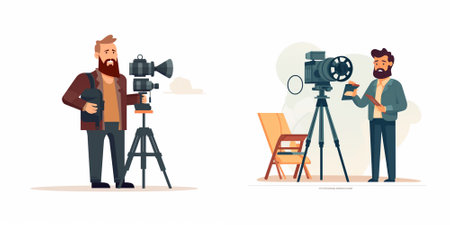 Photographer and cameraman with camera. Cameraman or videographer, videographer and cameraman....