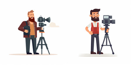 Cameraman and videographer with camera. Vector illustration in cartoon style
