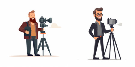 Cameraman and videographer with professional camera. Vector illustration in cartoon style