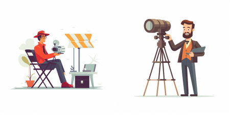 Photographer and cameraman. Cameraman with camera and film camera. Vector illustration
