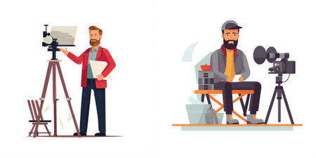 Photographer and cameraman. Vector illustration in flat cartoon style.