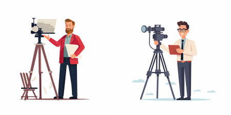 Journalist and videographer with camera and tripod. Cameraman, cameraman, reporter, journalist....