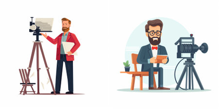 Photographer and cameraman. Vector illustration in a flat style.
