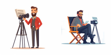 Photographer and videographer. Cameraman with camera and video camera. Vector illustration