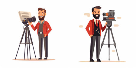 Photographer and cameraman with camera. Professional videographer. Professional videographer and...