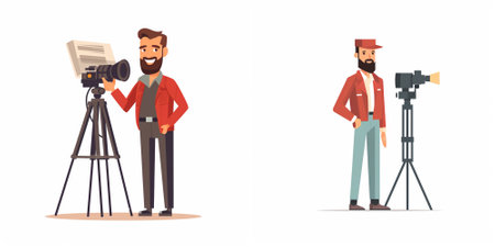 Photographer and cameraman with camera. Cameraman with camera. Vector illustration in cartoon style