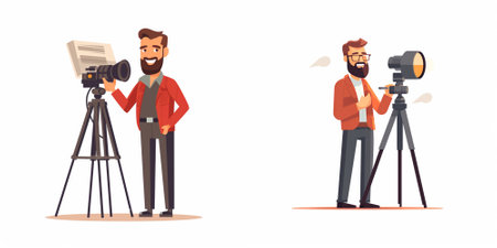 Photographer and cameraman with camera. Vector illustration in cartoon style