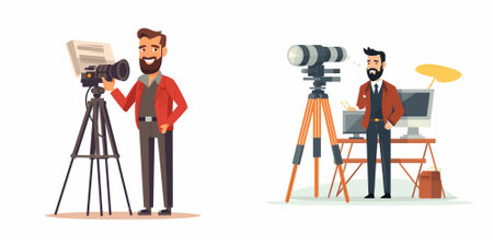 Photographer, videographer and cameraman. Vector illustration in cartoon style
