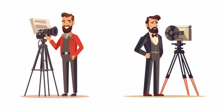Photographer, cameraman and videographer with camera. Vector illustration in cartoon style
