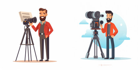 Cameraman and videographer with camera. Vector illustration in cartoon style