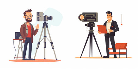 Cinema Cameraman with Camera and Vlogger Vector Set