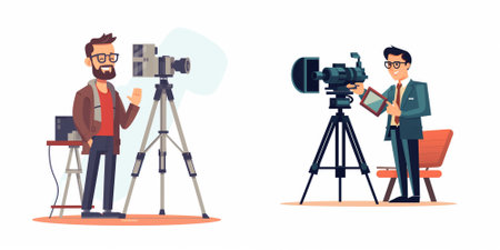 Cinema Cameraman with Camera and Video Camera Vector Illustration Set