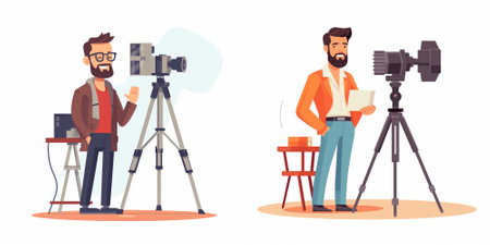 Photographer and cameraman with camera. Vector illustration in cartoon style