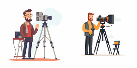 Photographer, cameraman and videographer with camera. Vector illustration in cartoon style