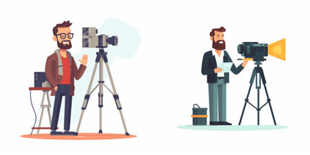 Photographer and cameraman with camera. Vector illustration in cartoon style