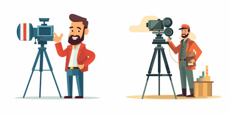 Cameraman with camera and video camera. Vector illustration in cartoon style