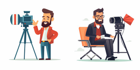 Photographer and videographer. Cameraman with camera. Vector illustration in cartoon style