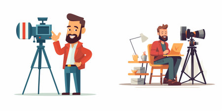 Photographer and cameraman with camera. Cameraman and cameraman with camera. Vector illustration