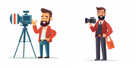 Photographer and videographer with camera. Vector illustration in cartoon style