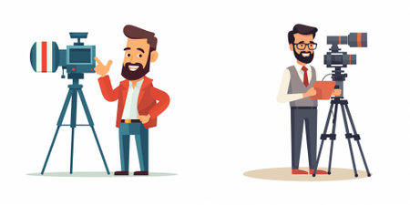 Photographer and cameraman. Vector illustration in flat cartoon style.