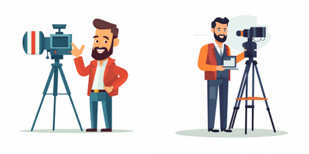 Photographer and cameraman with camera. Vector illustration in cartoon style