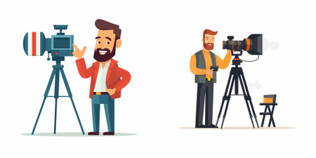 Photographer and videographer with camera. Vector flat cartoon illustration.