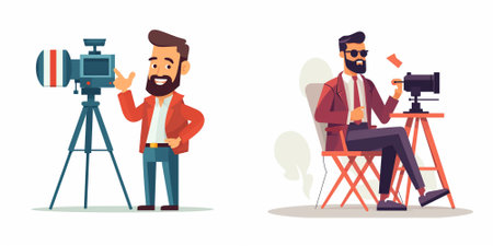 Photographer with camera. Filmmaking, videographer, cameraman. Vector illustration in cartoon style