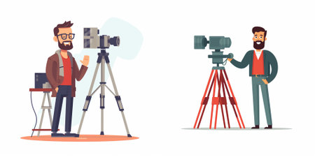 Cameraman and videographer with camera on tripod. Vector illustration