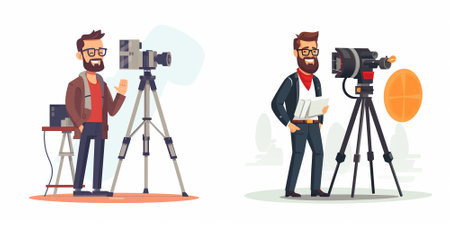 Photographer and cameraman with camera. Vector illustration in cartoon style