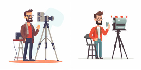 Photographer and videographer with camera. Vector illustration in cartoon style